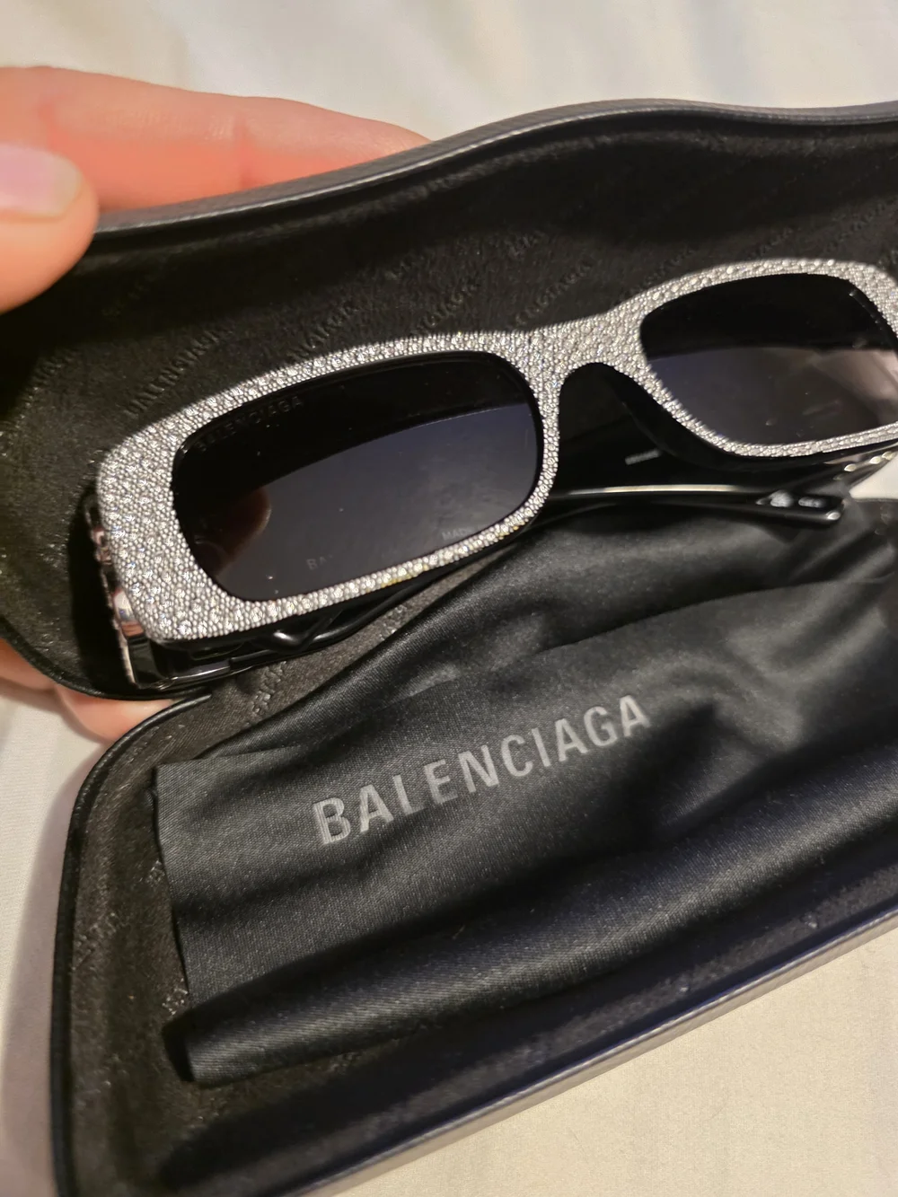 Balenciaga Women's Black Lens Silver Crystal-Embellished Rectangular Sunglasses